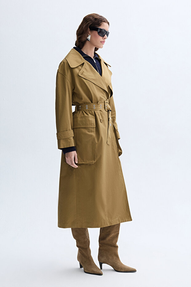 OVERSIZE KEMERLİ UZUN TRENÇKOT - 1