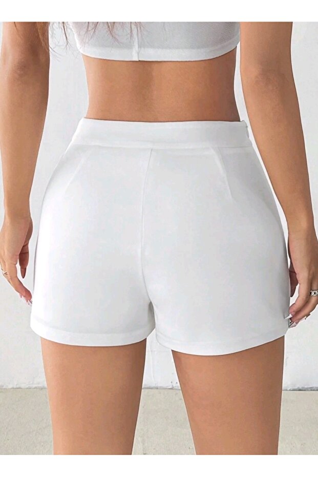 Arkası şort görünümlü tek yırtmaçlı mini etek - 4