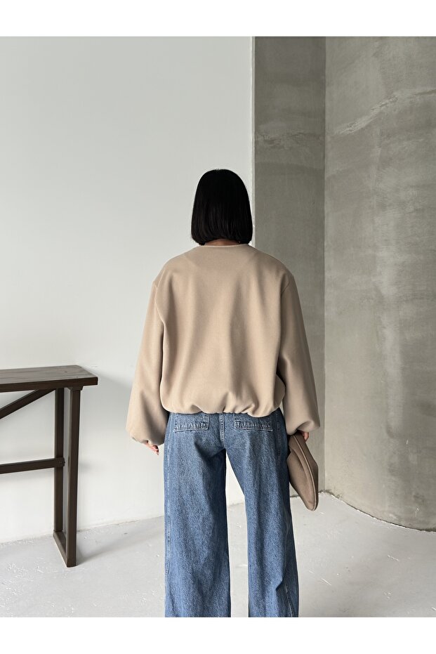 Kadın Bej Kaşe Bomber Ceket - 4