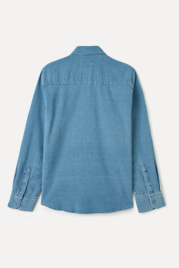 REGULAR FIT UZUN KOLLU KADİFE DOKULU GÖMLEK - 2