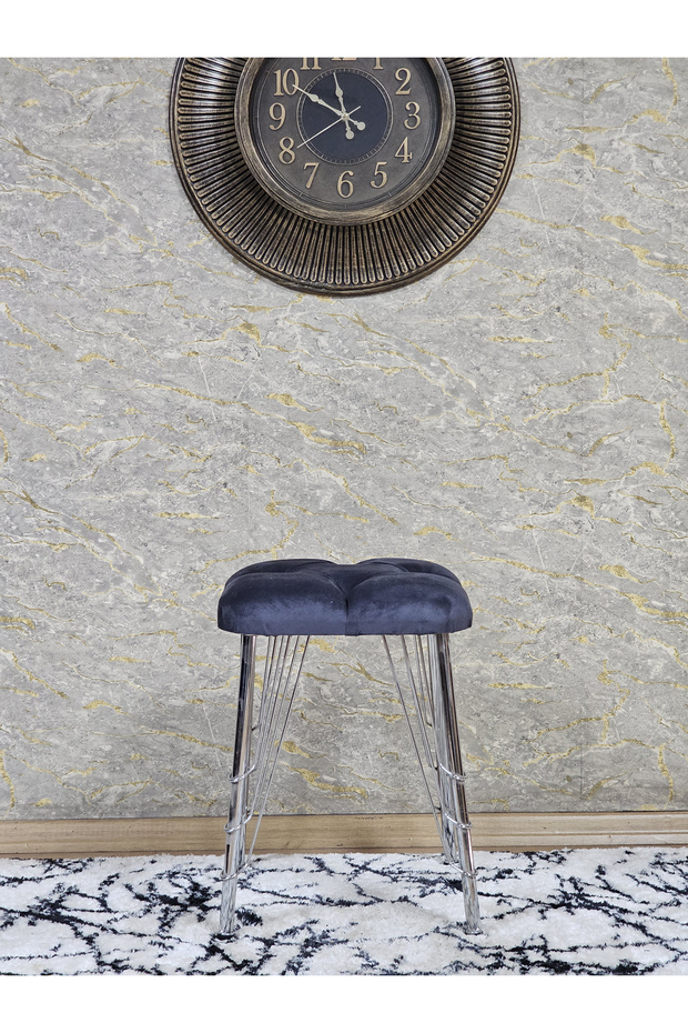 Kare Krom Kaplama Telli Ayaklı Tabure - Oturak - Bar Taburesi - Ayaklı Tabure - 2