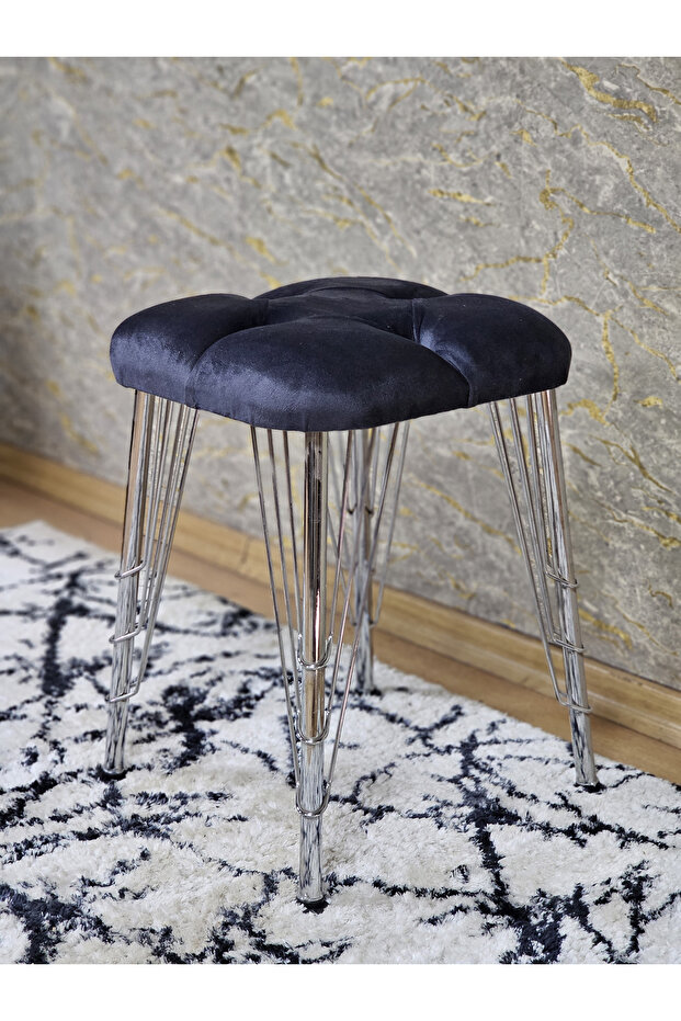 Kare Krom Kaplama Telli Ayaklı Tabure - Oturak - Bar Taburesi - Ayaklı Tabure - 4