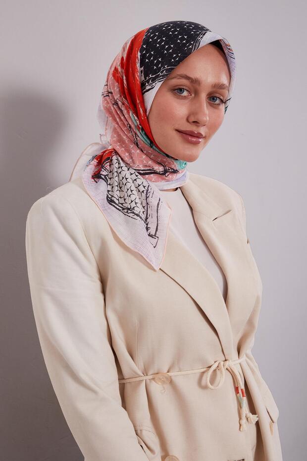 وشاح قطني بنمط عرقي من السلمون - 2