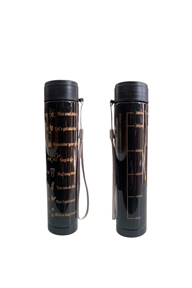 Black, Set of 3 - Flask Set with Stickers and Straws - 2000ml, 900ml, 300ml - 4