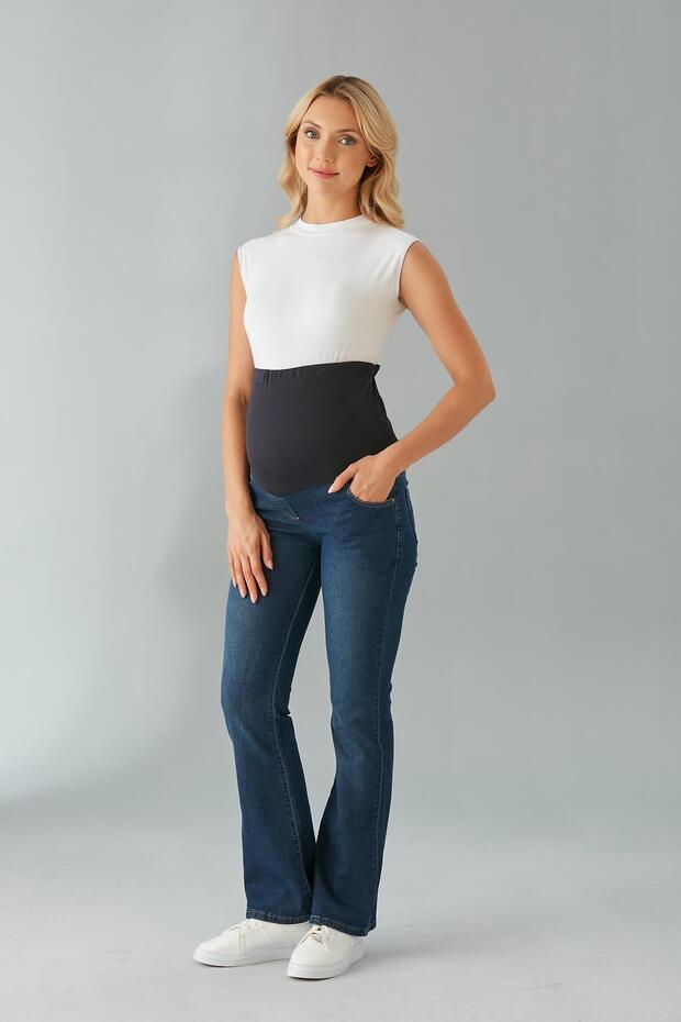 615-Hamile Karın Bandlı Lycra İspanyol Paça Kot Pantolon - 1