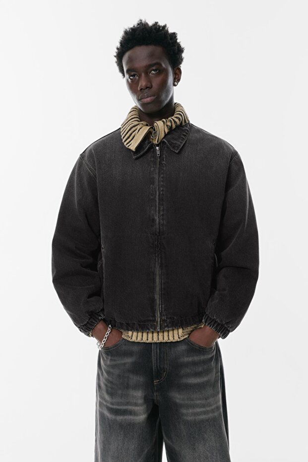 Fermuarlı denim ceket - 2
