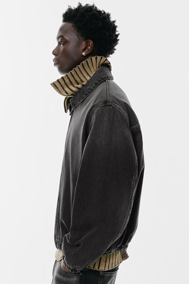 Fermuarlı denim ceket - 4