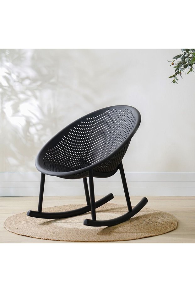 Rayan Rocking Chair - Black Plastic Outdoor Chair for Relaxing in Your Garden or Patio