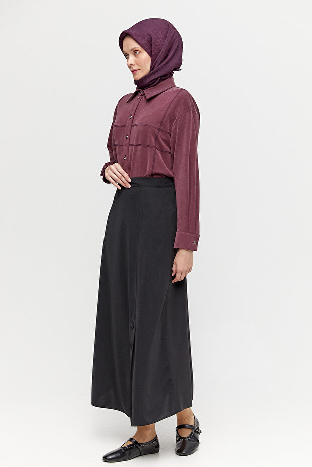 Süs Düğmeli Evaze Etek - 2