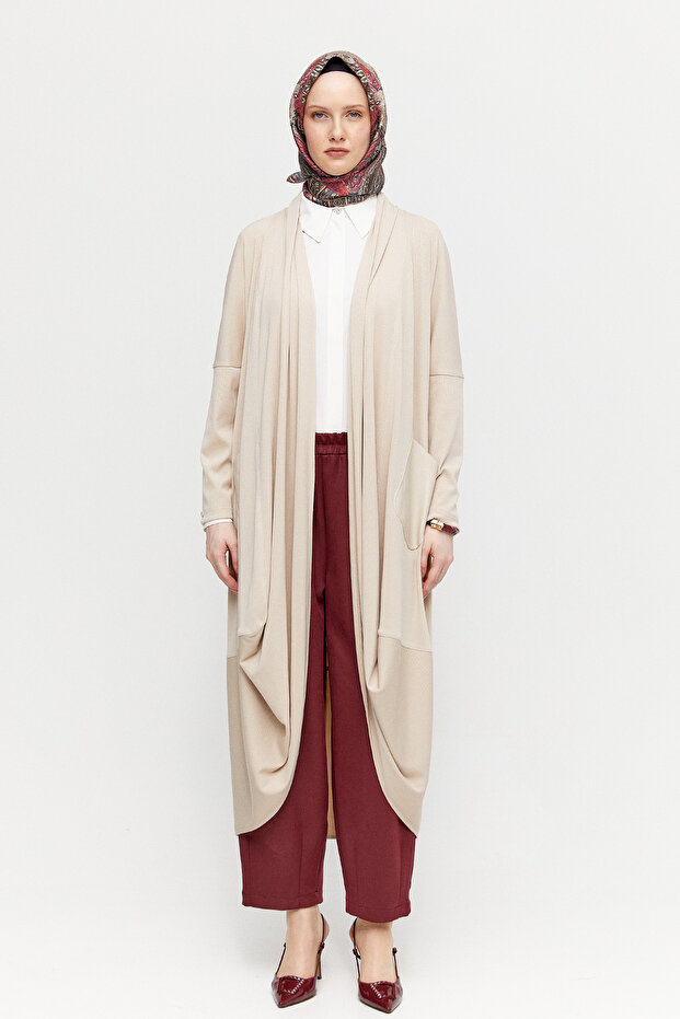 Deri Kombinli Oversize Hırka - 2