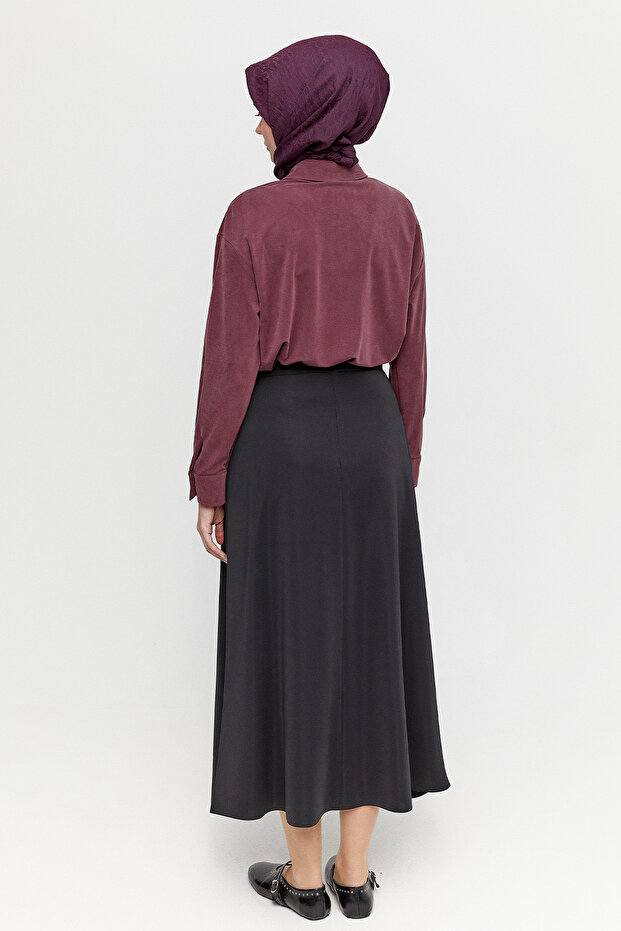 Süs Düğmeli Evaze Etek - 5