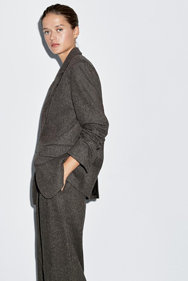 İp görünümlü triko takım blazer - 2