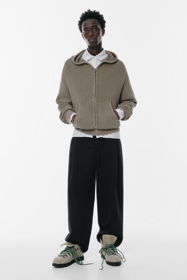 Kapüşonlu fermuarlı örgü hırka - 3