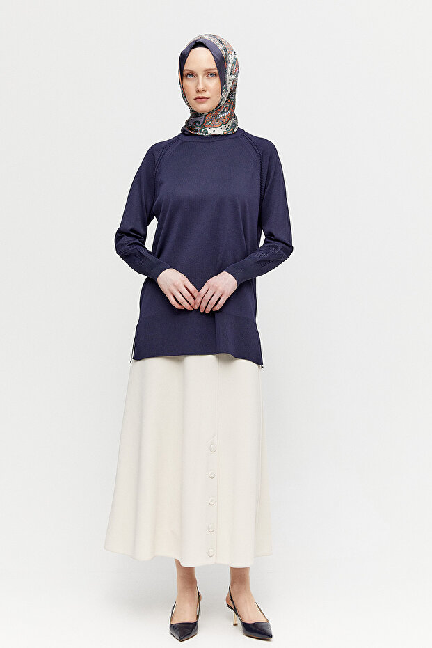 Süs Düğmeli Evaze Etek - 1