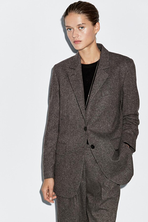 İp görünümlü triko takım blazer - 3