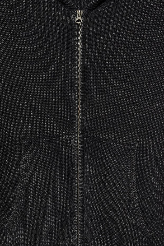 Kapüşonlu fermuarlı örgü hırka - 8