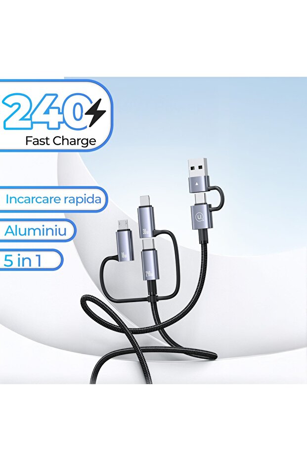 Charging and Data Transfer Cable, , Fast Charge 240W, 1.2m, 5 in 1, 2 x USB-C, USB, Lightning, Micro - 2