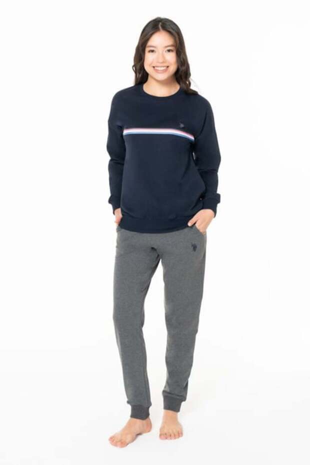 Women's Crew Neck Long Sleeve Pajama Set S26121 Bandaged Legs Comfortable Fabric