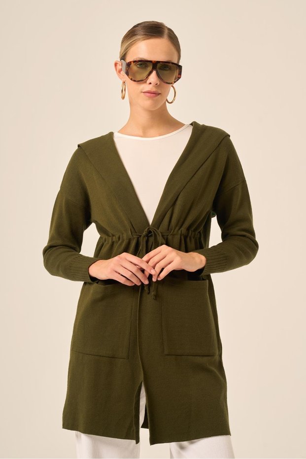 Women's Self-Tie Knitwear Cardigan Khaki 20727