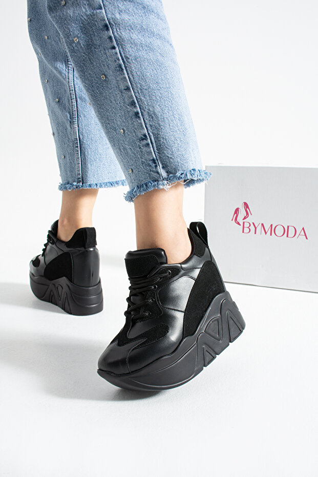 New Season Black Hidden Wedge Heel Sneakers Total Height 10 CM
