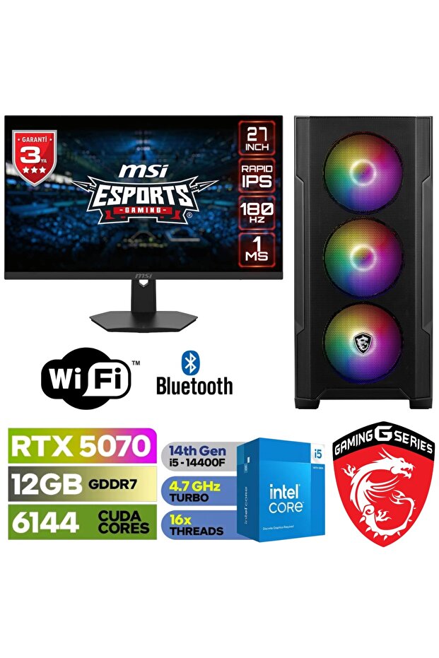 MSİ-ŞAFAK GAMİNG DDR5-27"180HZ 1 MS-RTX 5070 12GB -İ5 14400F-64 GB DDR5 RAM-1 TB M.2 SSD-WİNDOWS11 - 1