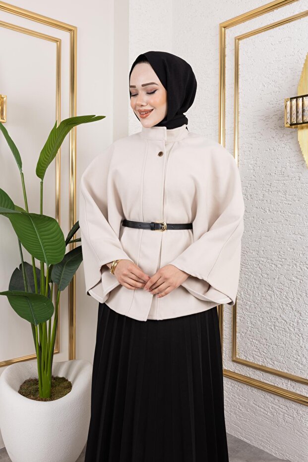 İthal Kaşe Panço-6061 Krem - 3