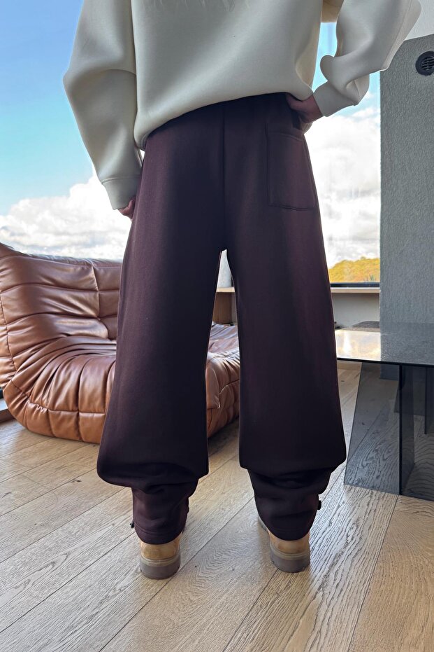 Basic Adjustable Leg Sweatpants Brown - 2