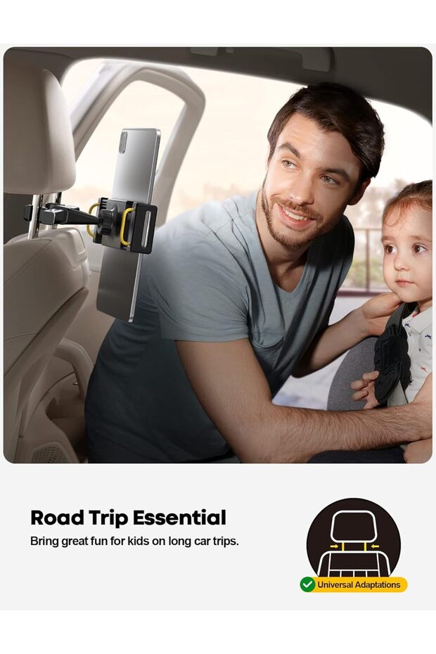 Car Tablet Headrest Holder - Back Seat Mount, 4.7-13" Tablets, Black