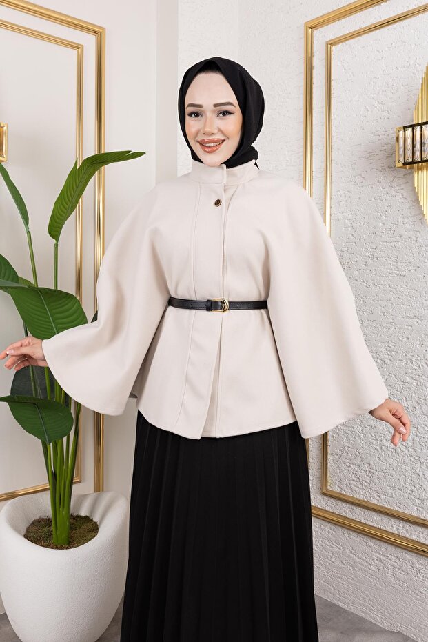 İthal Kaşe Panço-6061 Krem - 2