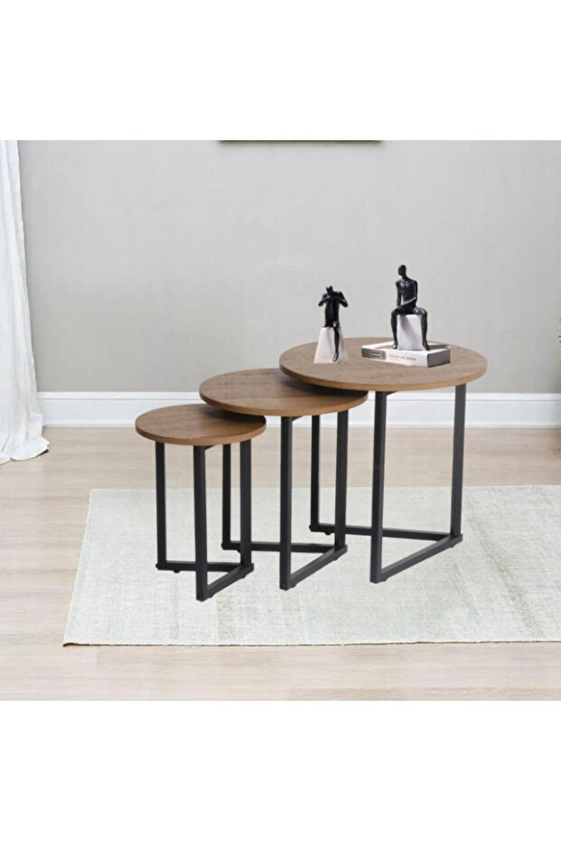 طقم طاولات خدمة بتصميم متدرج عصري 3 قطع - 1