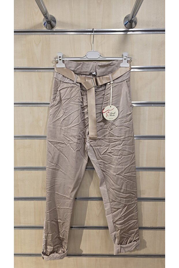 Color Gradient Pants with Belt Plain Pattern - 1