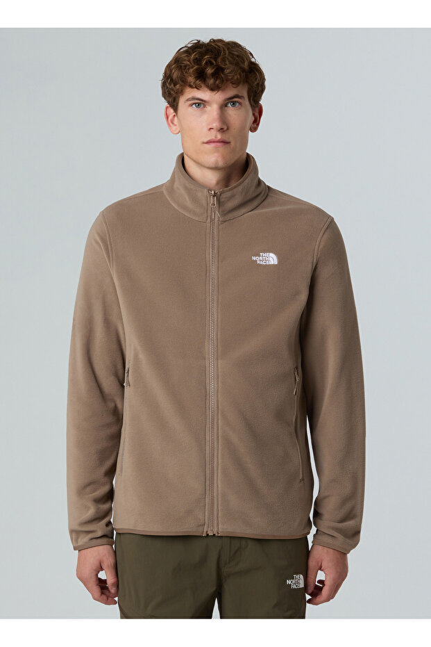 سترة NF0A8D0RBOW1-GLACIER FLEECE بياقة بسحاب بني اللون، سترة رياضية قياسية للرجال