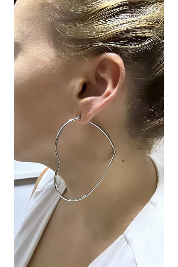 Steel Big Silver Heart Earrings (7 cm)