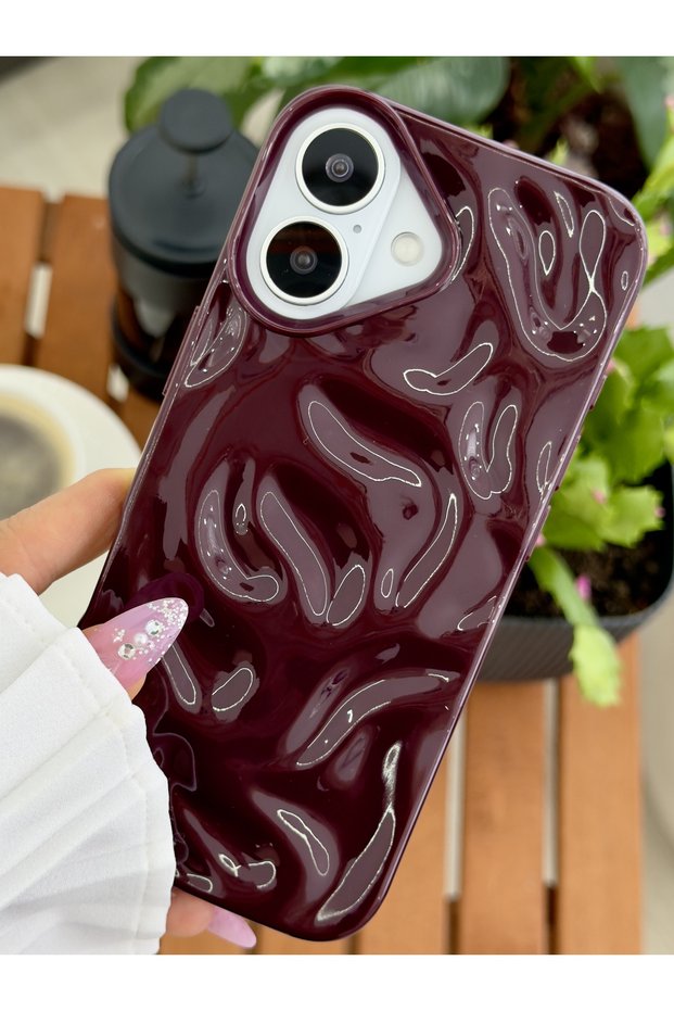iPhone 17 Compatible Anti-Shock Wave Burgundy Anti-Shock Silicone Case