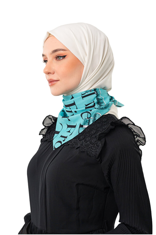 Foulard Palestinian Proverb Turn Key Printed Unisex Green 45X45 cm