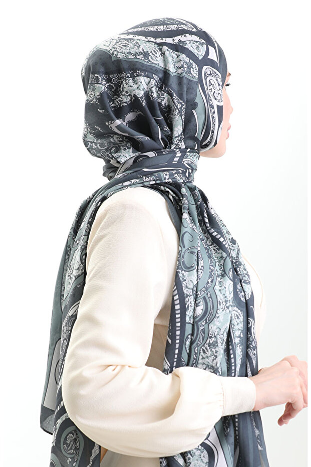 شال ناعم منقوش 70313-01 أخضر كاجلا - 3