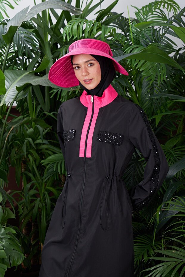 Payet Detaylı Tesettür Mayo - Siyah - 4