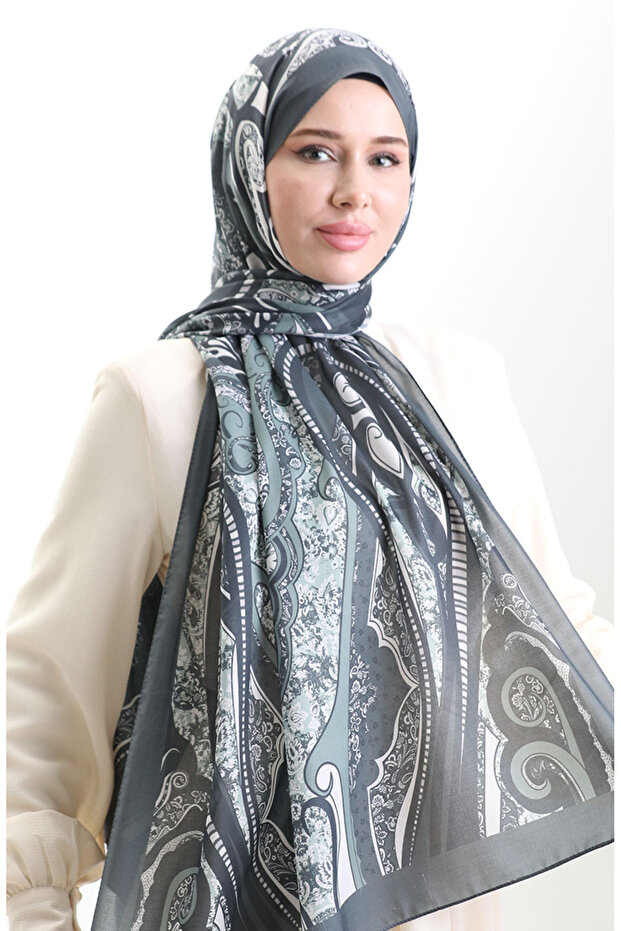 شال ناعم منقوش 70313-01 أخضر كاجلا - 1