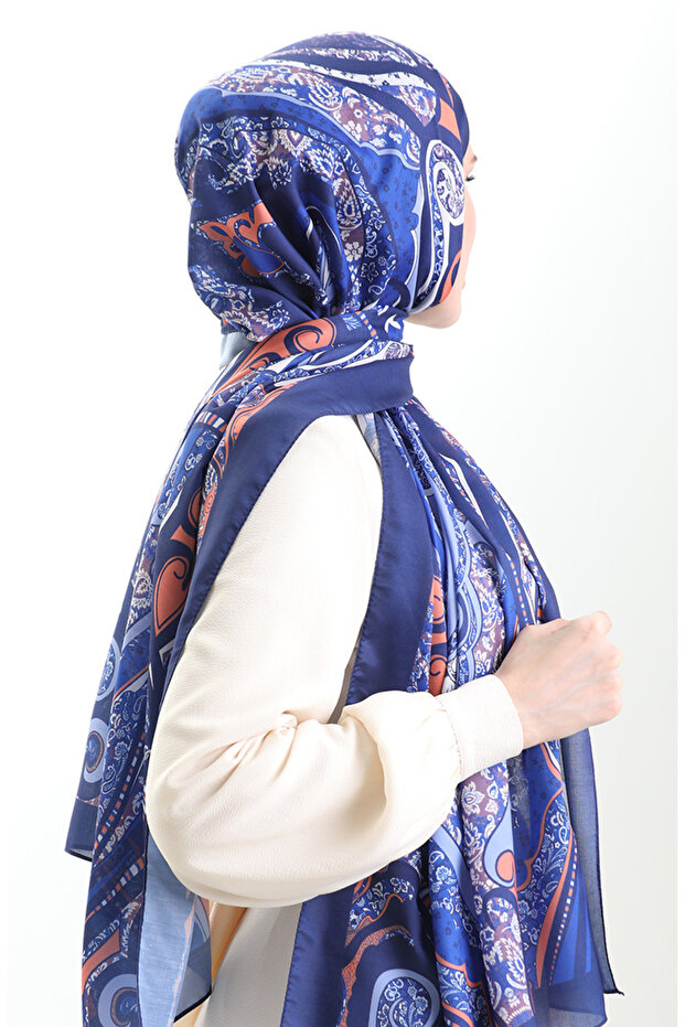 شال ناعم منقوش 70313-05 ساكس - 3