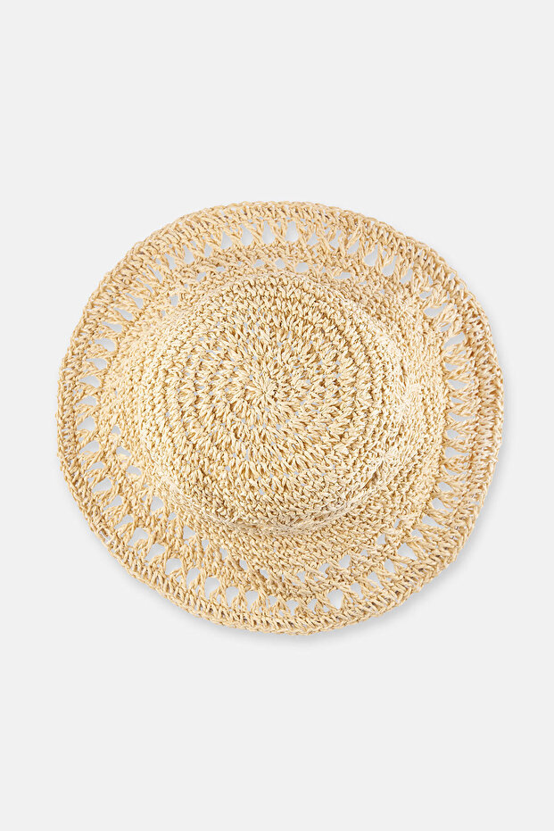 Ekru Kadın Hasır Şapka - 2