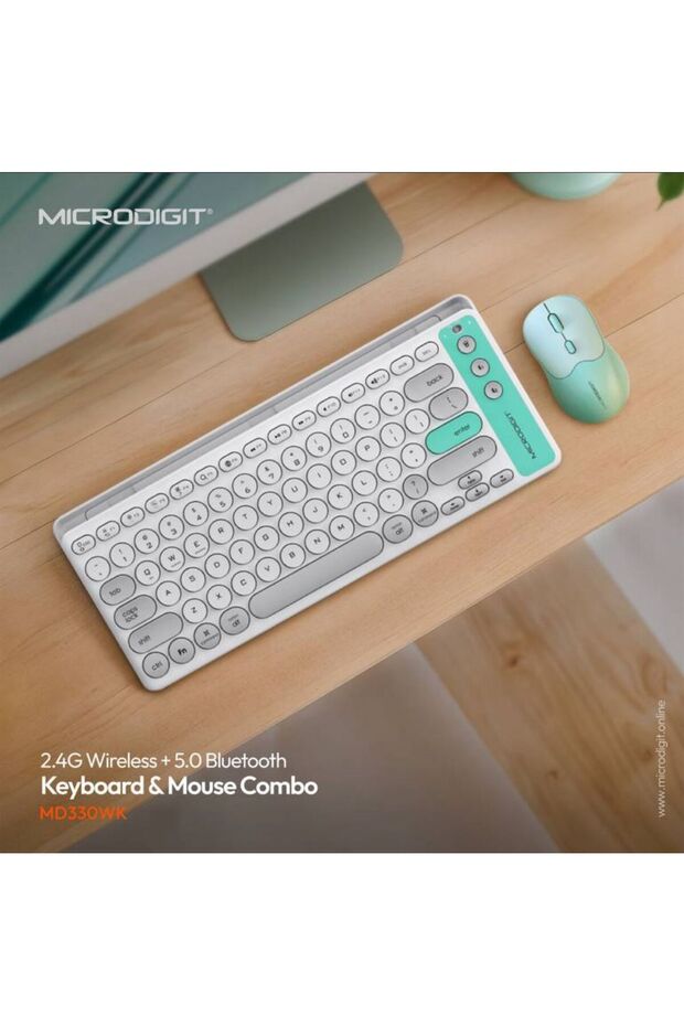 K2 Combo Wireless Keyboard and Mouse with Stylish, Multi-System Design - Bluetooth and USB Connectivity Compatible with Windows and Mac - 2