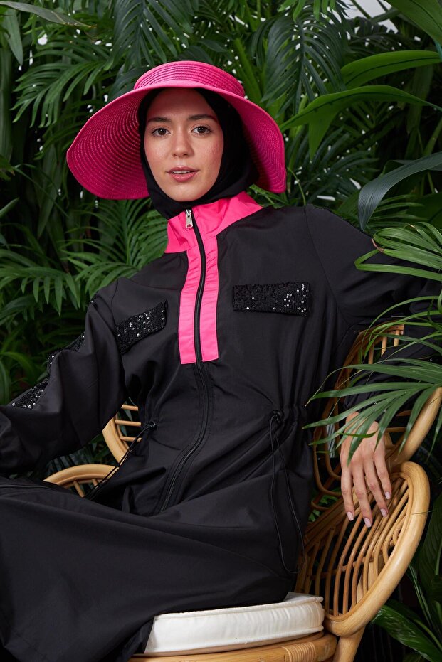 Payet Detaylı Tesettür Mayo - Siyah - 5