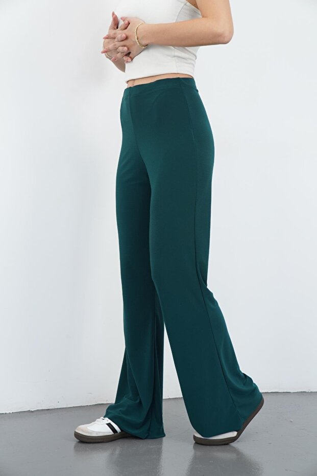 Nira Women's Maxi Length Flared Trousers-Emerald Green