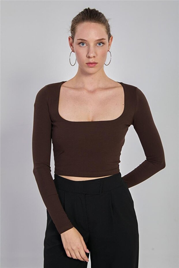 Women's Square Neck Bodysuit - Brown