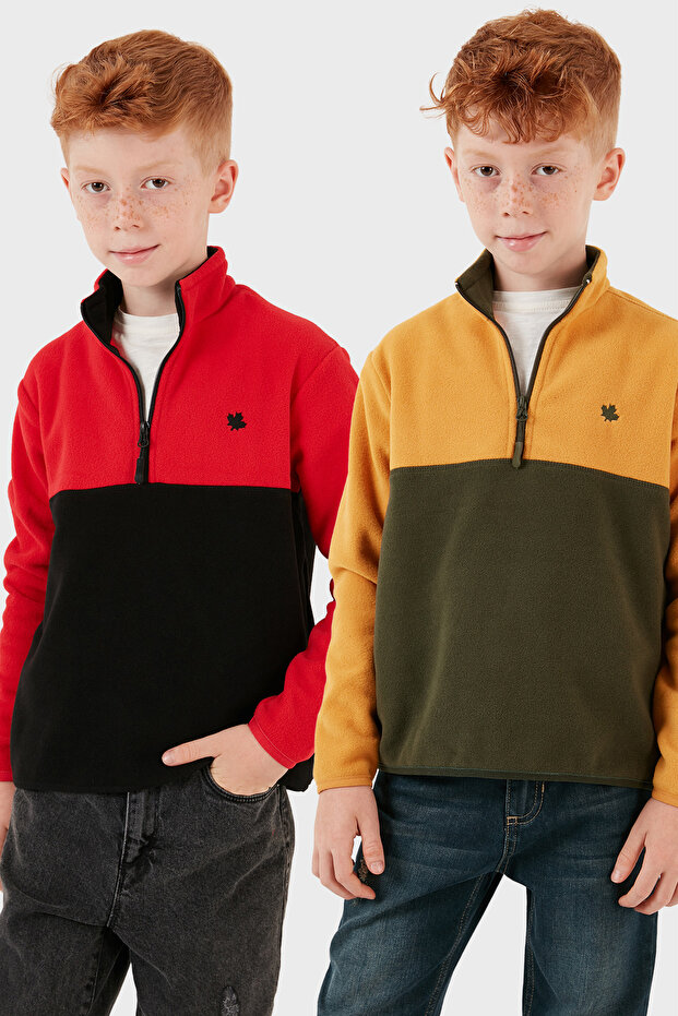 Soft Textured Half Zip Color Block Stand Collar 2-Pack Fleece Children's Polar 5905004S2