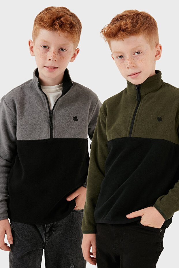 Soft Textured Half Zip Color Block Stand Collar 2-Pack Fleece Children's Polar 5905004S2