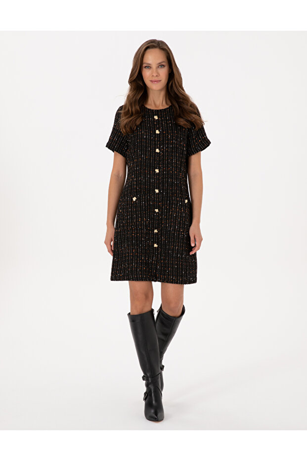 Black Regular Fit Tweed Woven Dress 50318234-Vr046