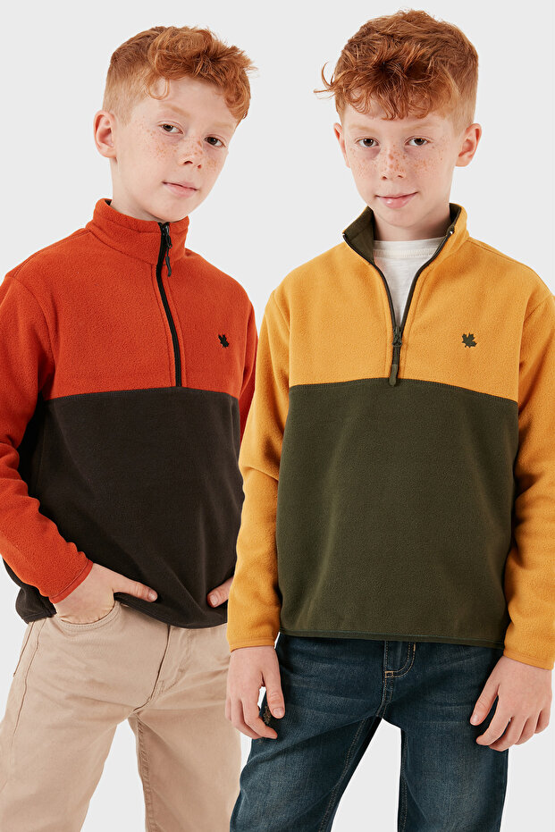 Soft Textured Half Zip Color Block Stand Collar 2-Pack Fleece Children's Polar 5905004S2