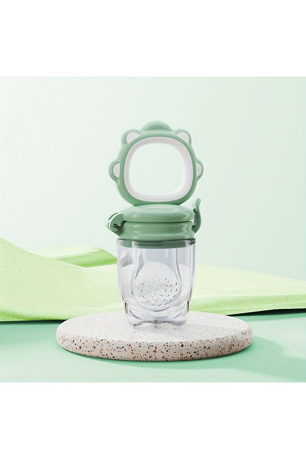 green New Mould Fruit & Vegetable Feeder with Silicone Mesh, Cartoon Lion Food Feeder, Juice Feeding