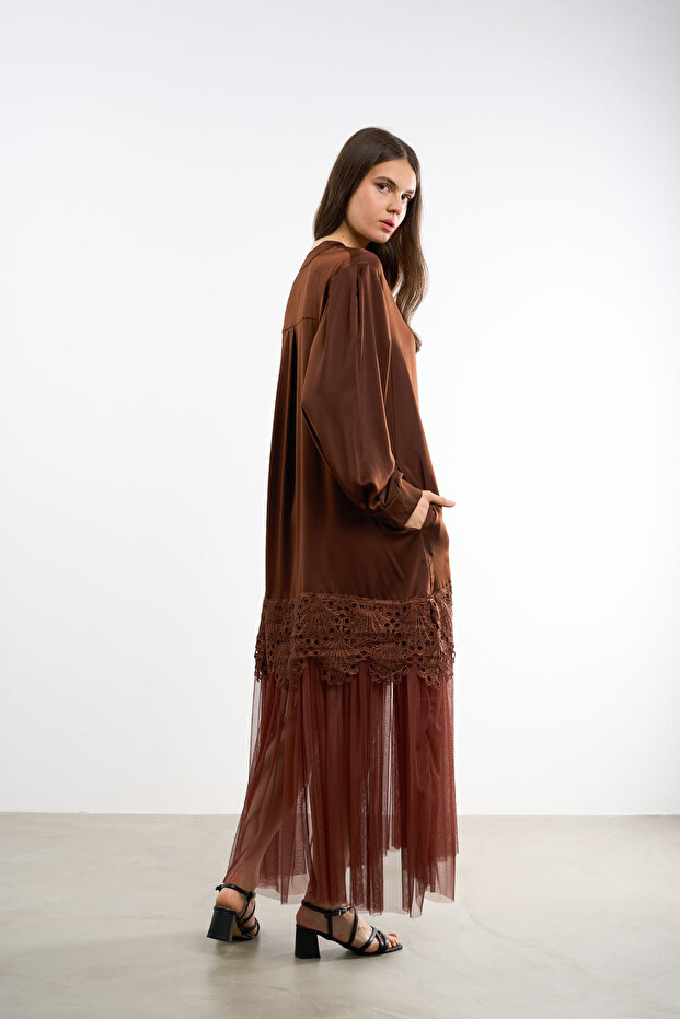 Tüllü Dantelli Elbise - 2